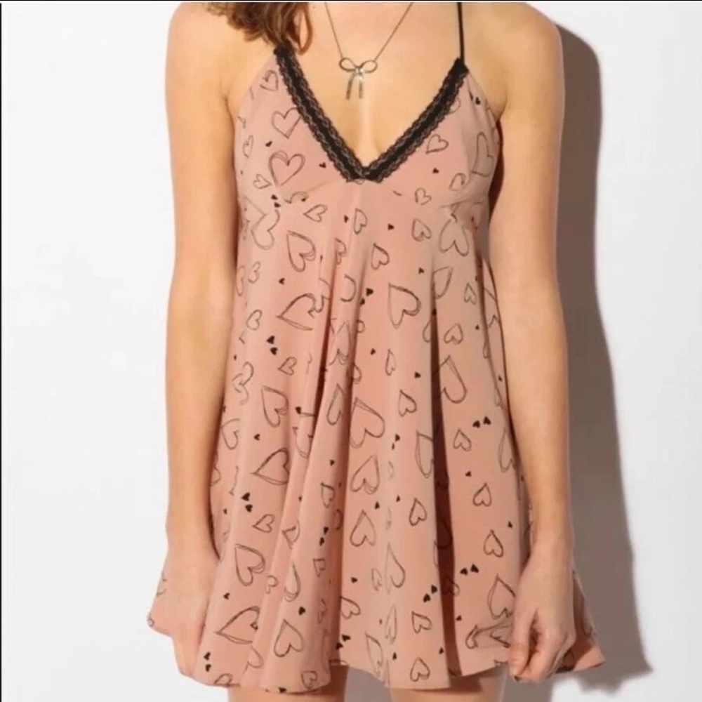 Kimchi Blue Pink Heart Print Dress - size L